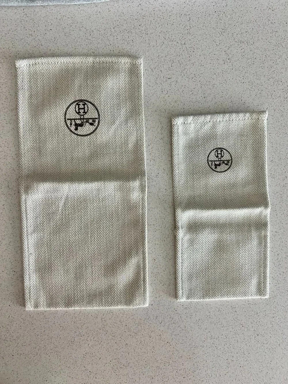 Authentic Hermès Dust Pouch Set Beige Herringbone Cotton Le Duc Logo Jewelry bag